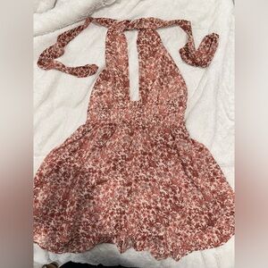 F21 Backless Mini Halter Foral Romper